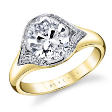 14K Yellow Gold - 2.5ct  Lab Round Diamond - Designer Sylive Shell Style Split Shank Engagement Ring 
