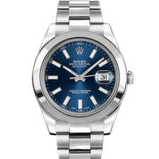 ROLEX OYSTER PERPETUAL DATEJUST - 41MM - STAINLESS STEEL SMOOTH BEZEL - BLUE DIAL