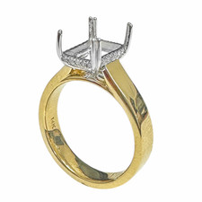 14K Yellow Gold - EWJ Custom - Flat Cathedral Hidden Halo Engagement Ring Setting