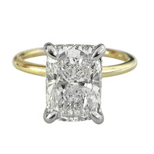 14K Yellow Gold - 2.10ct - Elongated Cushion Cut Lab Diamond Sylive Hidden Halo Engagement Ring 