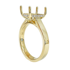 14K Yellow Gold - EWJ Custom - 3MM Flat Cathedral Hidden Halo Engagement Ring Setting