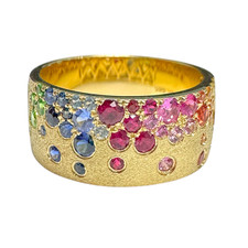 14K Yellow Gold - 1.36ct - 8.75mm - Rainbow Sapphire Confetti Set Fashion Ring