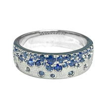 14K White Gold - 0.56ct - 5.75mm - Round Sapphire & Diamond Confetti Set Fashion Ring