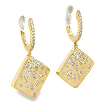14K Yellow Gold -  0.65ct - Round Diamond Square Shaped Confetti Set Hoop Earrings