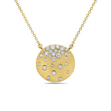 14K Yellow Gold - 0.15ct - Mini Round Diamond Confetti Set Medallion Necklace