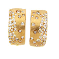 14K Yellow Gold -  0.66ct - Round Diamond Confetti Set Hoop Earrings