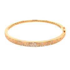 14K Yellow Gold - 0.83ct-  Round Diamond Confetti Set Hinged Bangle Bracelet