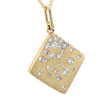 14K Yellow Gold - 0.53ct - Round Diamond Confetti Set Square Shaped Medallion Necklace