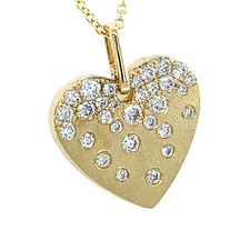 14K Yellow Gold - 0.49ct - Round Diamond Confetti Set Heart Shaped Medallion Necklace
