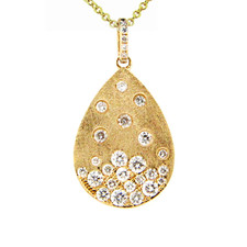 14K Yellow Gold - 0.48ct - Round Diamond Confetti Set Pear Shaped Medallion Necklace