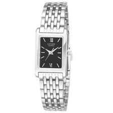 LADIES CITIZEN QUARTZ WATCH - STEEL TANK STYLE - BLACK DIAL