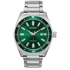 CITIZEN ECO DRIVE - BRYCEN - GENTS GREEN DIAL/BEZEL - STAINLESS STEEL - 43MM