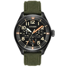 CITIZEN ECO DRIVE WATCH - 41MM - BLACK CASE, GREEN NYLON