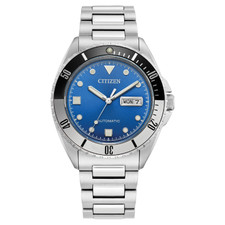 CITZEN AUTO GENTS WATCH - 42MM - STEEL CASE, BLUE DIAL, BLACK/GREY BEZEL