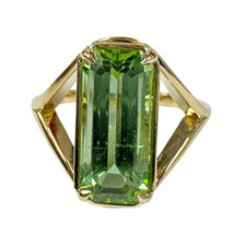 14K Yellow Gold - 3.91ct- Emerald Cut Minty Green Tourmaline Split Shank EWJ Custom Ring