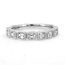 14K White Gold - 0.75ct -  Horizontal Emerald Cut Diamond Milgrain Bezel Set  Band