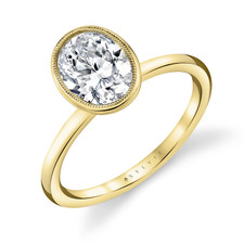 14K Yellow Gold - 2.05ct - Lab Oval Cut Diamond Sylvie Milgrain Bezel Floral Diamond Engagement Ring 