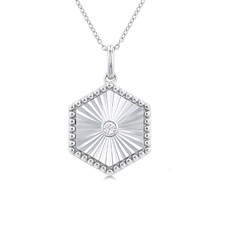  Sterling Silver - Diamond Cut Bezel Set Hexagon Medallion & Chain (0.04ct)