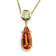 14K Yellow Gold - EWJ Custom - 2.04ct - Pear Cut Imperial Topaz & Round Bezel Set Fashion Necklace 