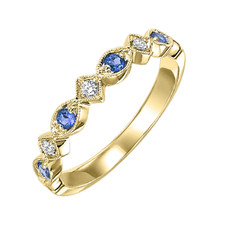 10K YELLOW GOLD - VINTAGE SCALLOPED BLUE SAPPHIRE & DIAMOND STACKABLE BAND (0.20CT)