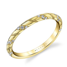 14K Yellow Gold - Sylvie TULRIA Twisted Grooved Round Diamond Set Wedding Band (0.16ct)