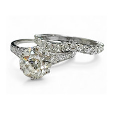 Platinum - Vintage 1.25ct Euro Cut Diamond Engagement Ring & Band Wedding Set 