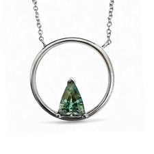 14K White Gold - KIM COLLINS - 1.06CT - Teal Arrow Head Cut Sapphire EWJ Circle Necklace 