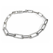 14K White Gold - 1.52ct - Round Diamond Set Paper Clip Style Link Bracelet - 7.5 in