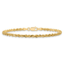 10K Yellow Gold - 3mm - Diamond Cut Rope Chain Bracelet - 8 inch