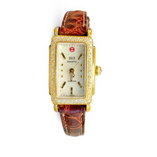 MICHELE - LADIES DECO DIAMOND TANK WATCH - GOLD TONE (0.36CT DIAMOND) 