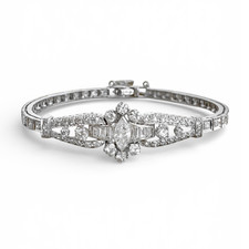 14K WHITE GOLD - VINTAGE MARQUISE & ROUND DIAMOND BRACELET (2.5 CTW)