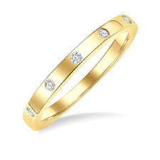 14K Yellow Gold - 5 Stone Flush Set Stationed Band - 0.25ct