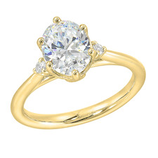 14K Yellow Gold - Petite Round Diamond Three Stone Engagement Ring Setting