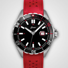 EWJ Signature Time Piece:  Steel Case, Black Dial, Red Silicon Band