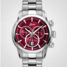 EWJ Signature Time Piece: Chronograph - Stainless Steel Case, Burgundy Dial and Date Window.