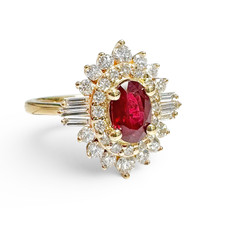 14K Yellow Gold - 1.00ct Oval Ruby & Diamond Fancy Halo Ring 