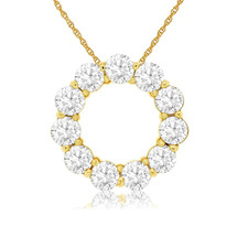 14K Yellow Gold - 2.10ct - Round Brilliant Cut Diamond Prong Set Halo Necklace
