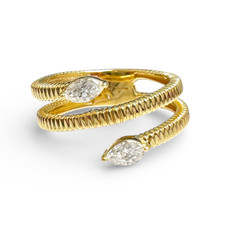 14K Yellow Gold - 0.30ct - Double Marquise Wrap Around Bypass Ring