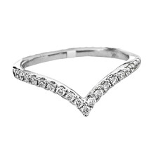 14K White Gold - 0.20ct -  Round Diamond Chevron V Shaped Band
