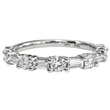 14K White Gold - 0.75ct - Round & Baguette Cut Diamond Alternating Band