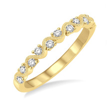 14K Yellow Gold - 0.25ct - Round Diamond Wavy Milgrain Diamond Stackable Band