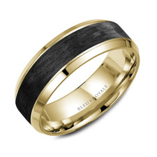 10K Yellow Gold - 7.5mm - Forged Carbon Fiber Beveled Edge Men's Wedding Band