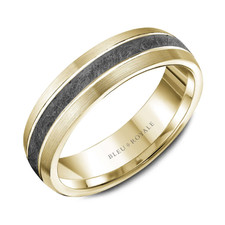 10K Yellow Gold - 6mm - Textured Tantanlum & Satin Gold Men's Wedding Band