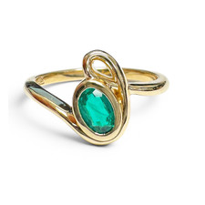 10K Yellow Gold - 0.26ct - Oval Cut Emerald Bezel Set EWJ Love Loop Ring