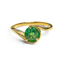 14K Yellow Gold - EWJ Custom - 0.60ct Round Emerald Bypass Partial Bezel Solitaire Ring 