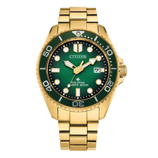 CITIZEN Men's - Promaster Eco-Drive Diver 200M - Gold Toned - Green Dial