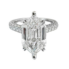 14K White Gold - 3.09ct - Lab Hexagon Diamond Vintage Style Cathedral Engagement Ring 
