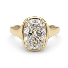 14K Yellow Gold - EWJ Custom - Lab Diamond Cushion Cut Gold Bubble Halo Engagement Ring 
