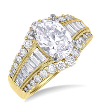 14K Yellow Gold - 1.45ct - Graduated Milgrain Baguette & Round Diamond Eng Ring Setting