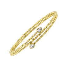 14K Yellow Gold - 0.38ct - Double Pear Bezel Snake Beaded Flexible Bracelet